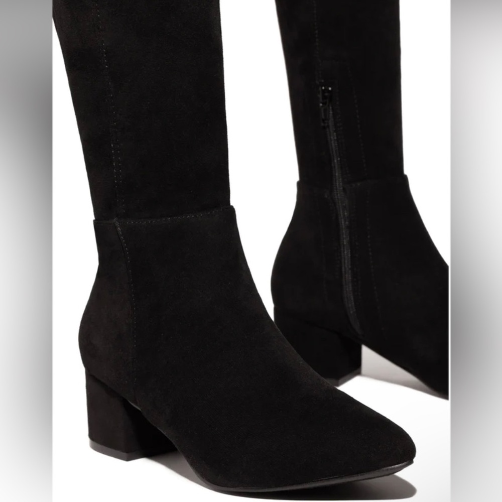 NWT Miss Lola New - Moon Over the Knee Block Heel Boots Black